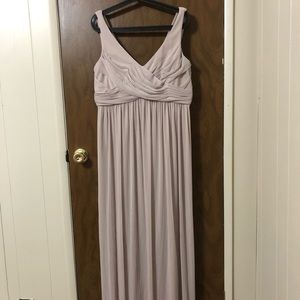 Long mesh bridesmaids dress w/cowl back - Biscotti